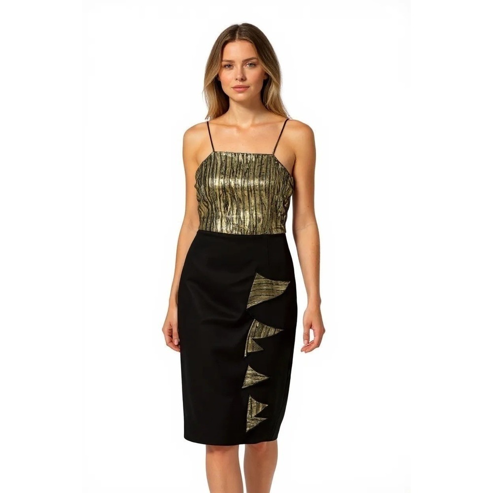Vintage 80s Missteen Metallic Gold Cocktail Wiggle Dress Size Small Hoco Glam‎